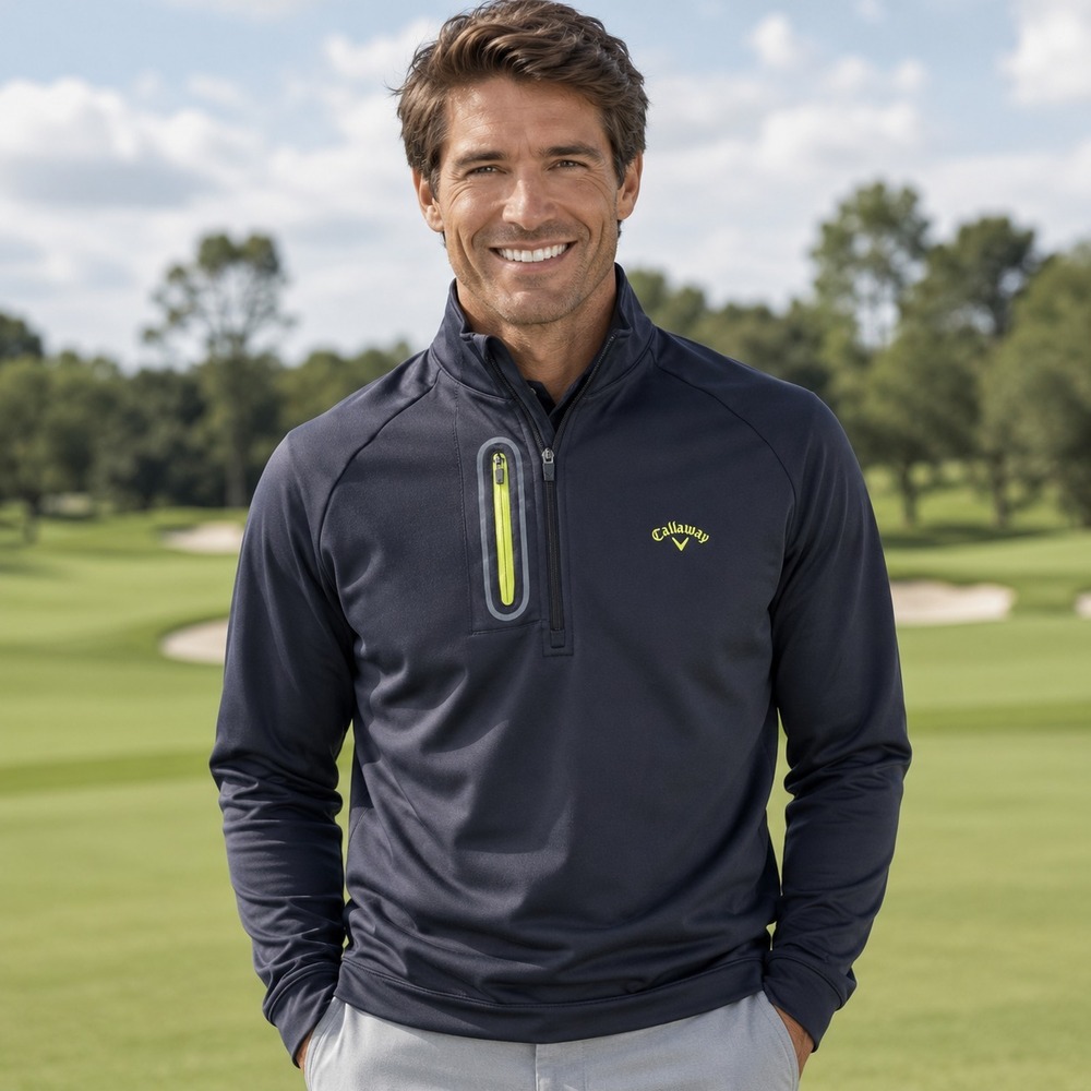 Callaway Men's Quarter-Zip Golf Pullover Size L Navy Yellow
